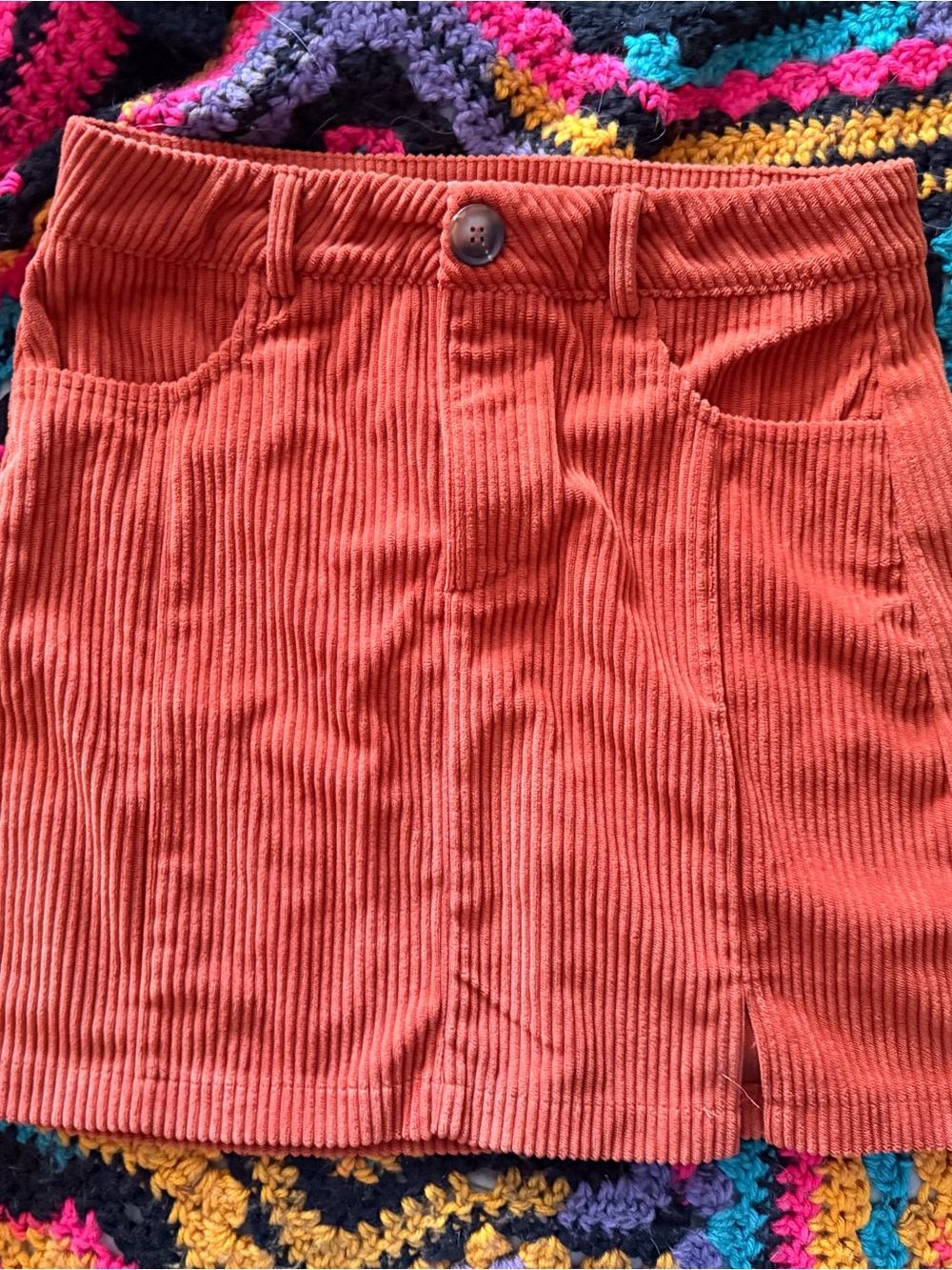 Pink Lily Orange Corduroy Mini Skirt
